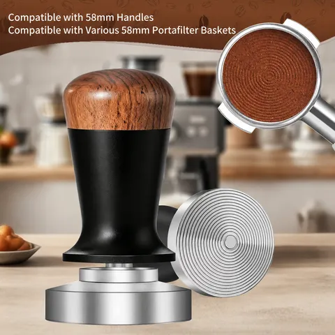 Stainless Steel Coffee Tamper With Wooden Handle Threaded Base Espresso Coffee Powder Hammer For Home Commercial Kitchen