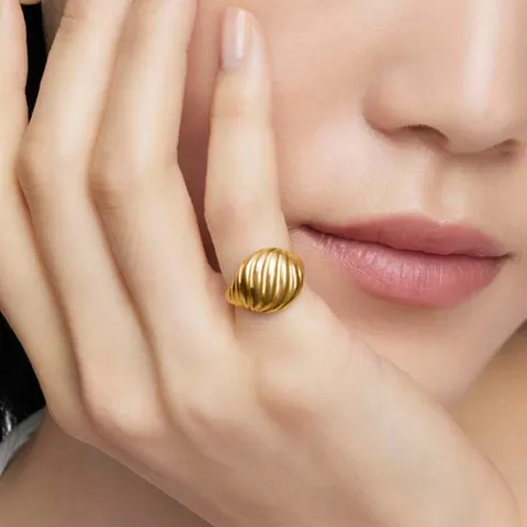 18K Gold Plated Brass Twisted Croissant Pleated Ring French Retro Minimalist Striped Band Ring For Women Men Unisex Jewelry