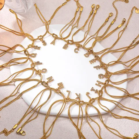 Fashion 18K Gold Plated Stainless Steel Snake Chain Initial Letter Bracelet For Women Rhinestone Knot Bracelet Jewelry Gift