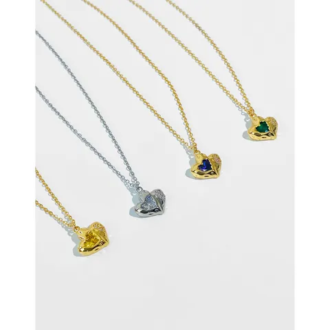 Fashion Punk Heart Pendant Necklace Copper Inlaid Zirconia Lava Texture Clavicle Chain For Women Retro Jewelry Gift