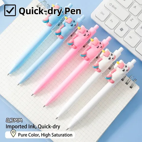 Cute Cartoon Unicorn Retractable Ballpoint Pen 0.7mm Blue Ink Writing Pen For Students Office Supplies 3D Animal Design Stationary