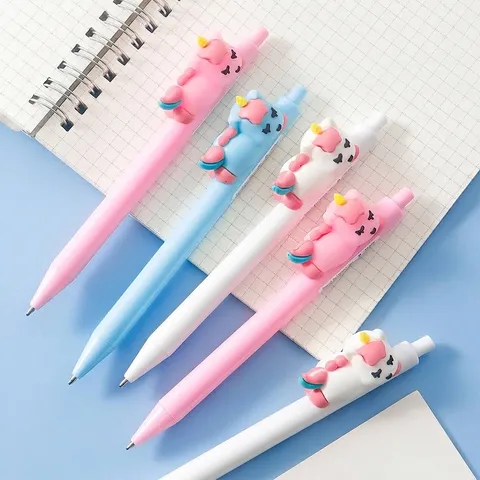 Cute Cartoon Unicorn Retractable Ballpoint Pen 0.7mm Blue Ink Writing Pen For Students Office Supplies 3D Animal Design Stationary