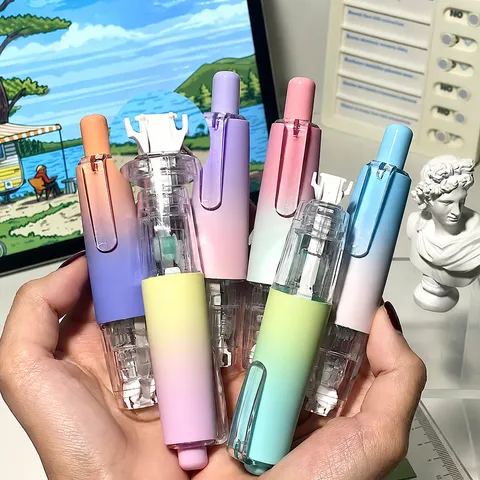 Retractable Correction Tape Cute Gradient Student Stationery Portable Press-Style White Out Correction Tape Pen