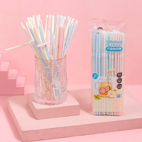 Wegwerp Plastic Drinkrietjes Flexibel Buigbaar Meerkleurig GestreEPT PP Rietjes Voor Sap Huis Feest