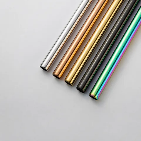 304 Stainless Steel Drinking Straws Reusable Metal Straws Colorful Straight Bent Straws With Cleaning Brush For Milk Tea Coffee Kitchen Bar Drinkware