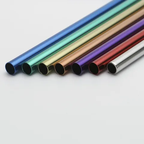 304 Stainless Steel Drinking Straws Reusable Metal Straws Colorful Straight Bent Straws With Cleaning Brush For Milk Tea Coffee Kitchen Bar Drinkware