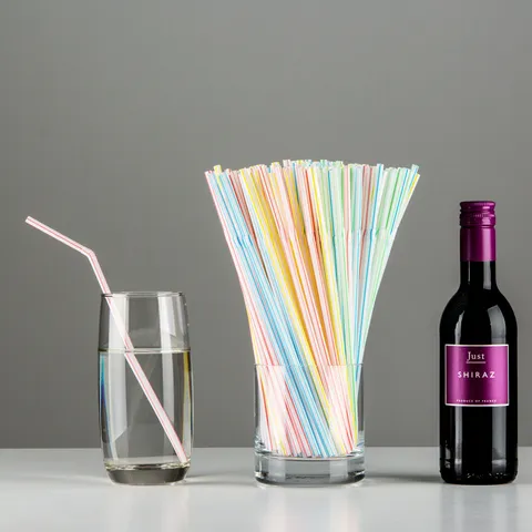 Colorful Disposable Striped Bendable Plastic Drinking Straws For Juice Milk Cola Party Kitchen Tableware