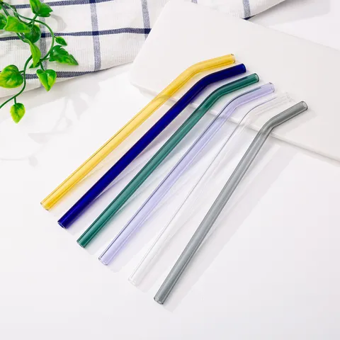 Reusable Heat Resistant Borosilicate Glass Straws Colorful Bent Straight Drinking Straws For Milk Tea