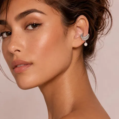 European Pave Zirconia Artificial Pearl Clip On Earrings Double Layer C Shape Ear Clips For Non Pierced Ears Women Jewelry