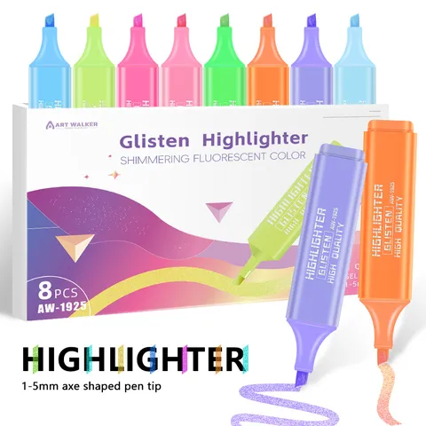 Glitter Highlighters Shimmering Fluorescent Marker Highlighting Pens Chisel Tip Flash Markers For Journaling Drawing Art School Office Supplies