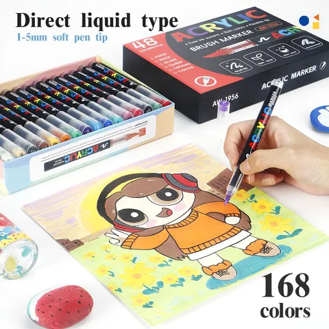 Direkt Flüssig Acryl Marker Stift Set Weiche Spitze Wasserdicht Kunst Malstifte Für DIY Tagebuch Graffiti Zeichnung Büro Schulbedarf