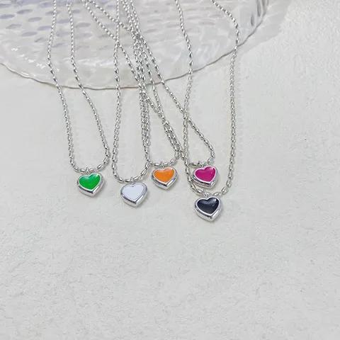 Minimalist Enamel Heart Pendant Necklace For Women Copper White Gold Plated Bead Chain Chic Niche Designer Jewelry Gift