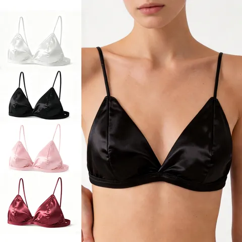 Dames Satijn Beugelloze Driehoek Cup BH Comfortabel Ademend Push Up Bralette Zachte Pasvorm Sexy Ondergoed Lingerie Top