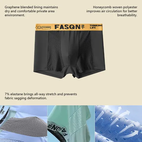 Men's Ice Silk Breathable Boxer Briefs Comfortable Stretch Underwear Solid Color Mid Waist Boxer Shorts