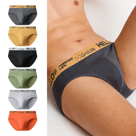 Men's Mid-Waist Breathable Briefs Comfortable Stretch Underwear With Letter Print Elastic Waistband Multiple Colors