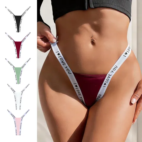 Tanga a V Bicolore a Vita Bassa da Donna Sexy Traspirante Cintura Elastica con Lettere Mutandine Comode