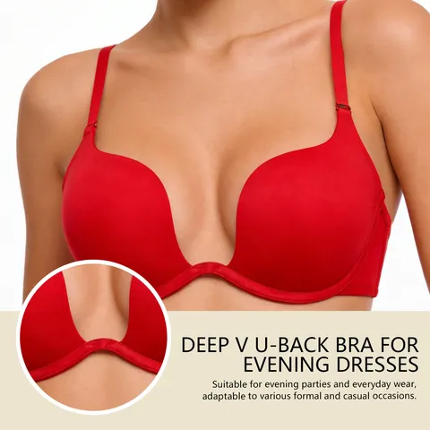 Women Deep V Push Up Seamless Bra Solid Color Adjustable Strap Sexy Lingerie Wirefree Comfort Underwear
