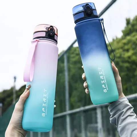 Large Capacity Gradient Sports Water Bottle Frosted Plastic Space Cup Portable Fitness Bottle For Student Gym Outdoor Hydration