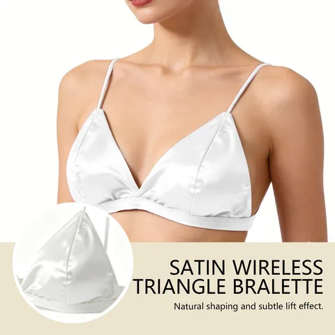 Dames Satijn Beugelloze Driehoek Cup BH Comfortabel Ademend Push Up Bralette Zachte Pasvorm Sexy Ondergoed Lingerie Top