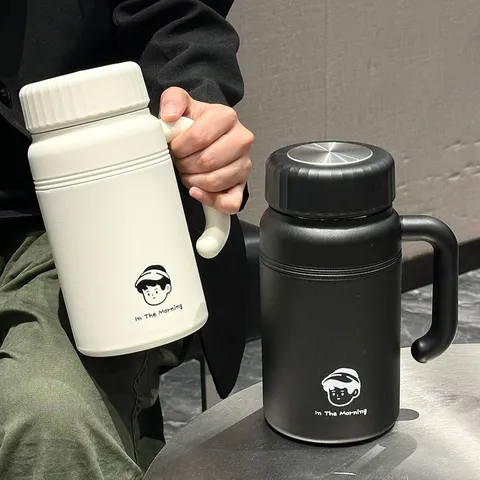 Large Capacity 316 Stainless Steel Vacuum Flask With Ceramic Liner Matte Insulation Water Bottle With Handle For Outdoor Office