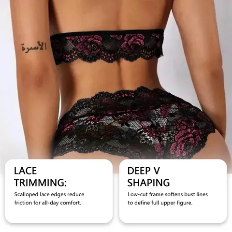 Women's Sexy Two Tone Lace Floral Embroidery Lingerie Wireless Bra And Panties Breathable Push Up Intimates For Valentine's Day