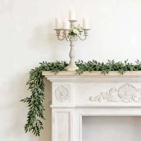 Artificial Olive Leaf Garland Plastic Greenery Vine For Home Mantel Fireplace Stairs Wedding Party Indoor Decoration Green Floral Garland