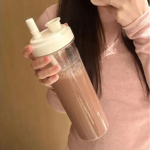 Plastic Straw Water Cup Large Capacity Tumbler Portable Transparent Milk Tea Cup With Lid And Straw For Office Travel