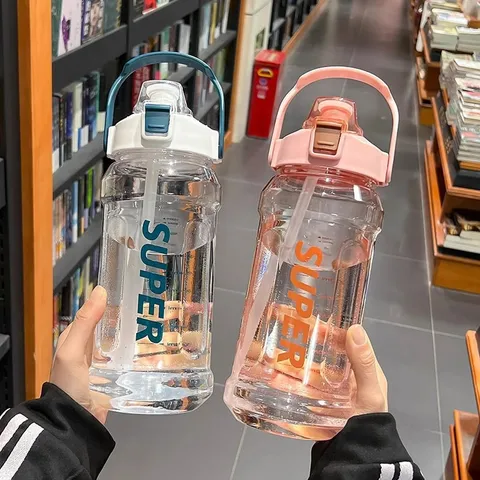 Grande Capacità Borraccia Sportiva Con Cannuccia Indicatore di Tempo Portatile Fitness Palestra Bicchiere Esterno Plastica Antigoccia Beve