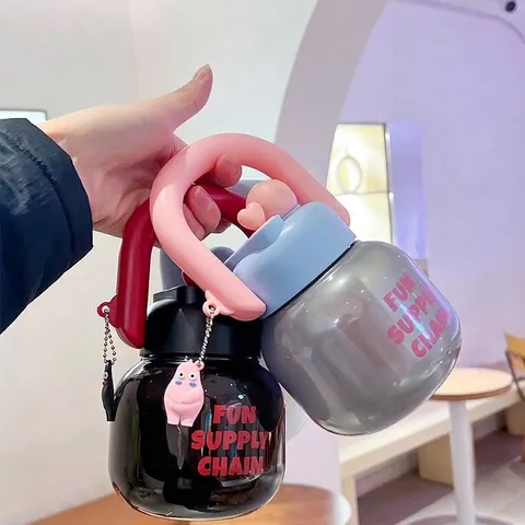 Large Capacity Portable Polycarbonate Water Bottle For Women Simple Cute Straw Cup Dual Drinking Design Outdoor Travel Cup