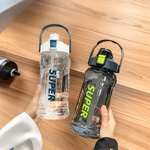 Large Capacity Sports Water Bottle Fitness Plastic Kettle Portable Drinkware With Straw And Time Marker For Outdoor Gym