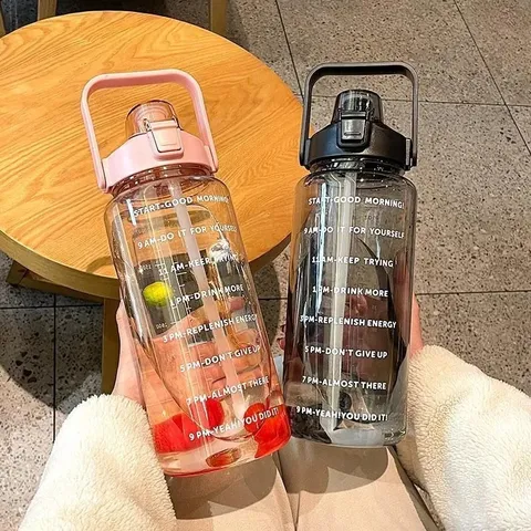 Large Capacity Plastic Water Bottle Motivational Time Marker Sports Drinkware Leakproof Portable Fitness Gym Jug