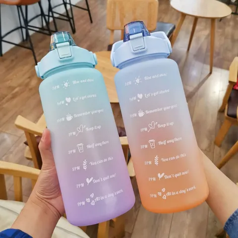Verloop Sport Plastic Waterfles Grote Capaciteit Matte Ruimte Beker Outdoor Draagbare Rietje Waterkoker Met Tijdmarkering