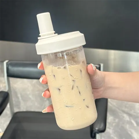 Large Capacity Plastic Straw Cup With Wide Straw For Bubble Tea Portable Heat Resistant Water Bottle For Students Women Office
