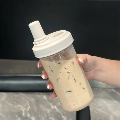 Large Capacity Plastic Straw Cup With Wide Straw For Bubble Tea Portable Heat Resistant Water Bottle For Students Women Office