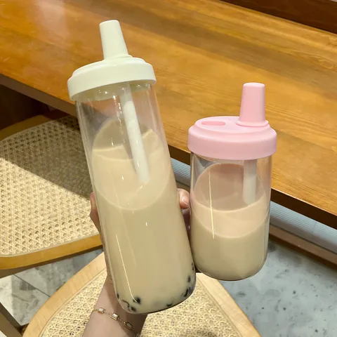 Gobelet à Paille en Plastique Portable Grande Capacité Bouteille d'Eau Style Ins Minimaliste Pour Jus Thé au Lait Étudiants Femmes