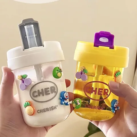 Mini Portable Plastic Straw Cup For Girls Office Student Dual Drinking Mode Leak-Proof Travel Water Bottle