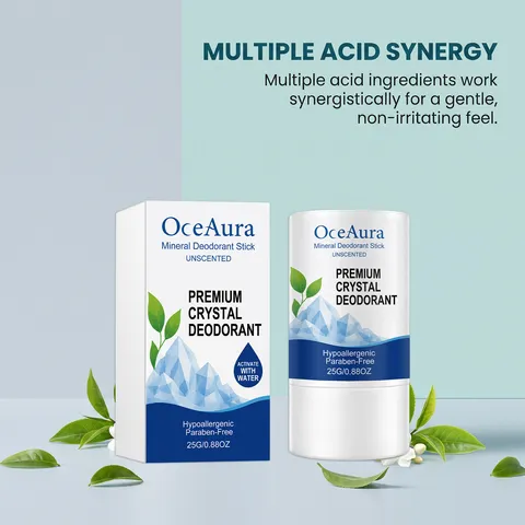OCEAURA Bâton Déodorant Minéral Cristal Naturel Dissolvant d'Odeur d'Aisselle Sans Parfum Hypoallergénique Déodorant Corporel