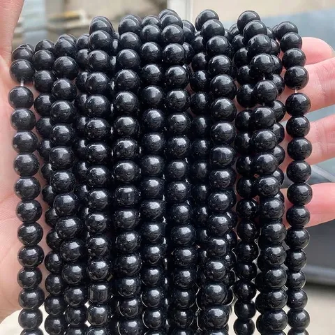 Black Glass Round Beads For DIY Jewelry Making Crafts Polished Loose Beads Imitation Onyx Smooth Beads For Bracelet Necklace Accessories