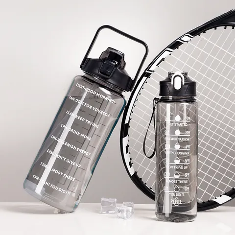 Gradient Motivational Water Bottle Set With Time Marker Leakproof Portable Sports Jug With Straw For Fitness Outdoor Gym