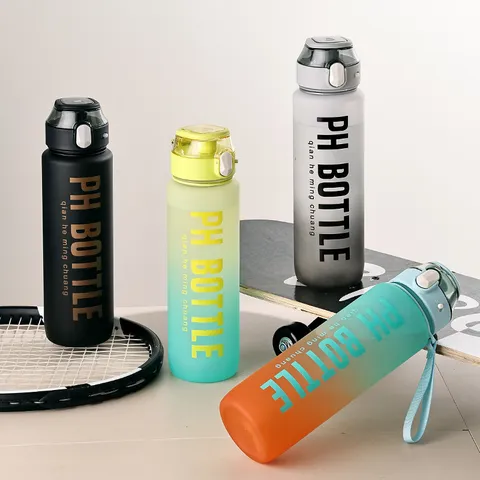 Botella de Agua Deportiva Degradada Esmerilada Gran Capacidad Taza de Fitness Portátil Con Paja y Tapa Antigoteo