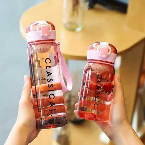 Kids Adults Sports Water Cup Transparent Plastic Tumbler With Lanyard Portable Leakproof Drinkware For Outdoor Office School