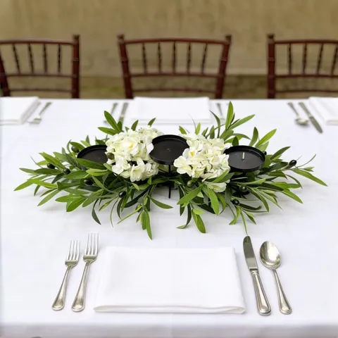 Artificial Olive Branch Hydrangea Candle Holder Centerpiece Metal 3-Head Candlestick Floral Desktop Decor For Table Wedding Home Fireplace Decoration