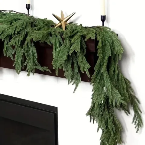 Norfolk Pine Artificial Christmas Garland Green Pine Needle Garland For Fireplace Mantel Table Runner Christmas Greenery Decoration