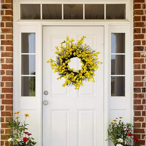 Yellow Artificial Forsythia Wreath Spring Door Hanging Decoration For Front Door Garden Outdoor Farmhouse Home Decor