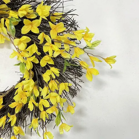Yellow Artificial Forsythia Wreath Spring Door Hanging Decoration For Front Door Garden Outdoor Farmhouse Home Decor