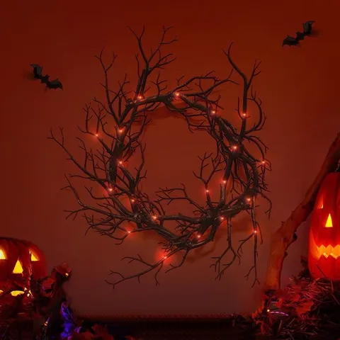 Black Simulation Dead Branch Wreath For Halloween Indoor Wall Hanging Gothic Creepy Twig Garland Ornament For Haunted House Party Decor