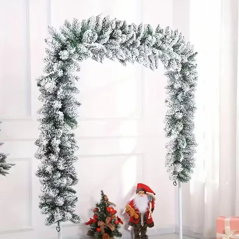 Artificial Christmas Flocked Garland Snowy White Fluffy Pine Needle Vine Fireproof Greenery For Fireplace Stairs Hotel Home Decor