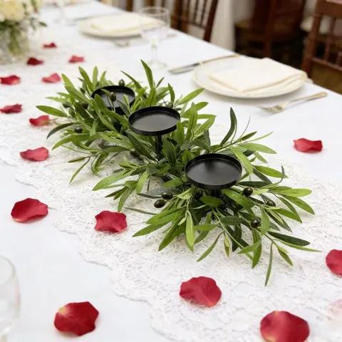 Olive Branch Iron Candle Holder Artificial Greenery Triple Stand For Wedding Table Fireplace Home Decor Centerpiece