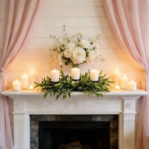 Olive Branch Iron Candle Holder Artificial Greenery Triple Stand For Wedding Table Fireplace Home Decor Centerpiece