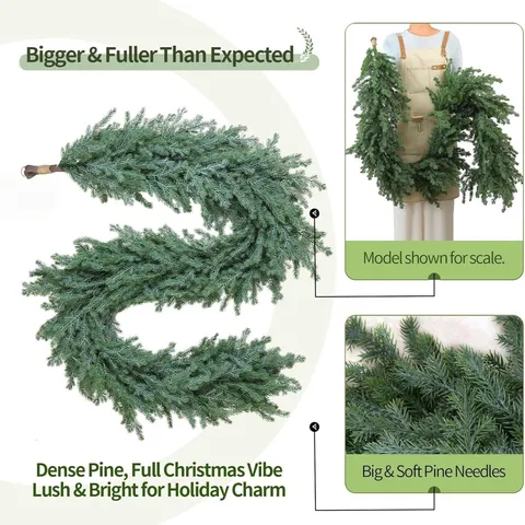 Norfolk Pine Christmas Garland Soft Feel Artificial Green Vine For Fireplace Mantle Stairs Christmas Decoration Lush Hanging Holiday Ornament